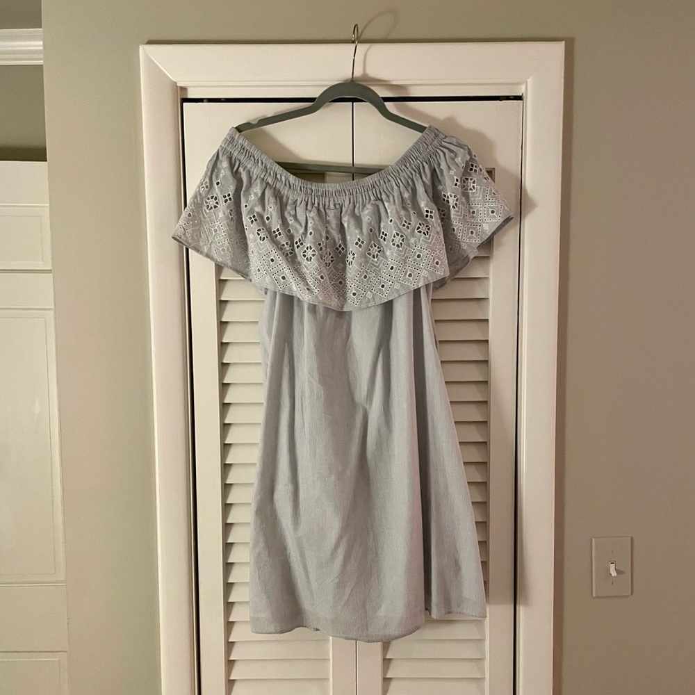 LOFT | Off The Shoulder, Seersucker Dress - M